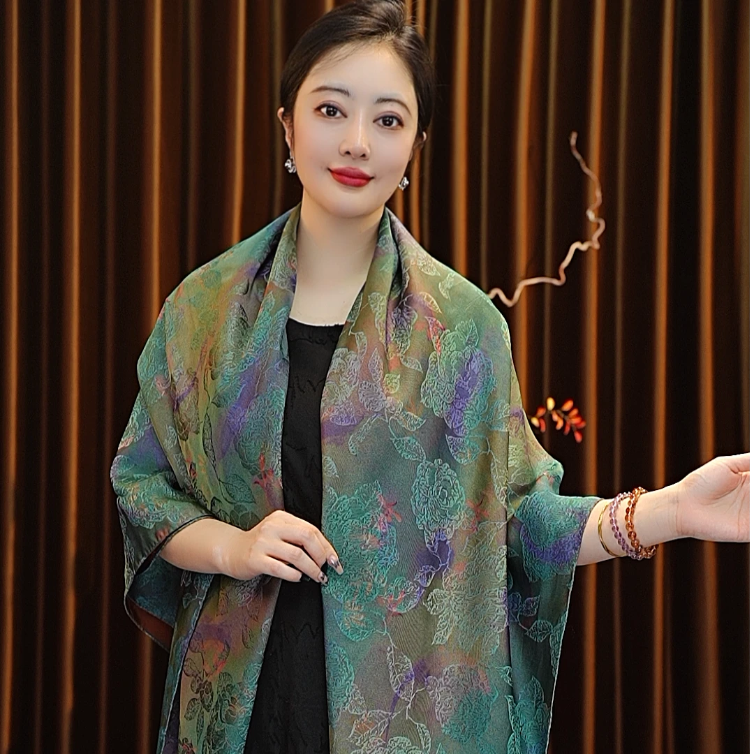 【蔓影双生】135*135苏罗湖丝大方巾围巾女士丝巾双面戴四季款国风