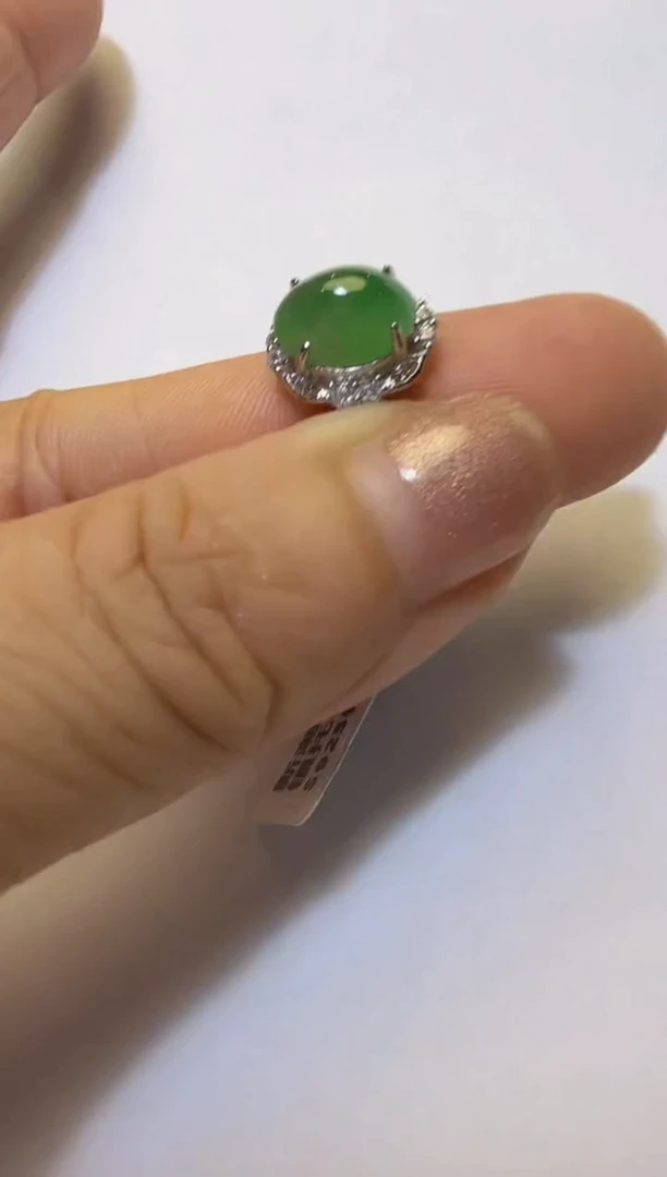 银S925镶嵌戒指翡翠925银镶缅甸A货翡翠戒指