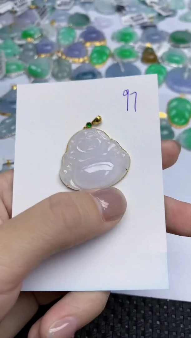 【闪购商品】翡翠挂件18K金镶嵌天然翡翠A货