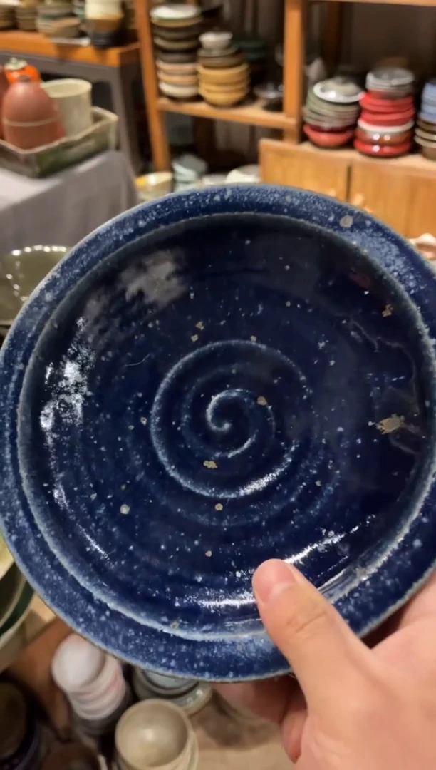 【闪购商品】瓷片550微瑕粗陶麻点长生蓝菜盘1只