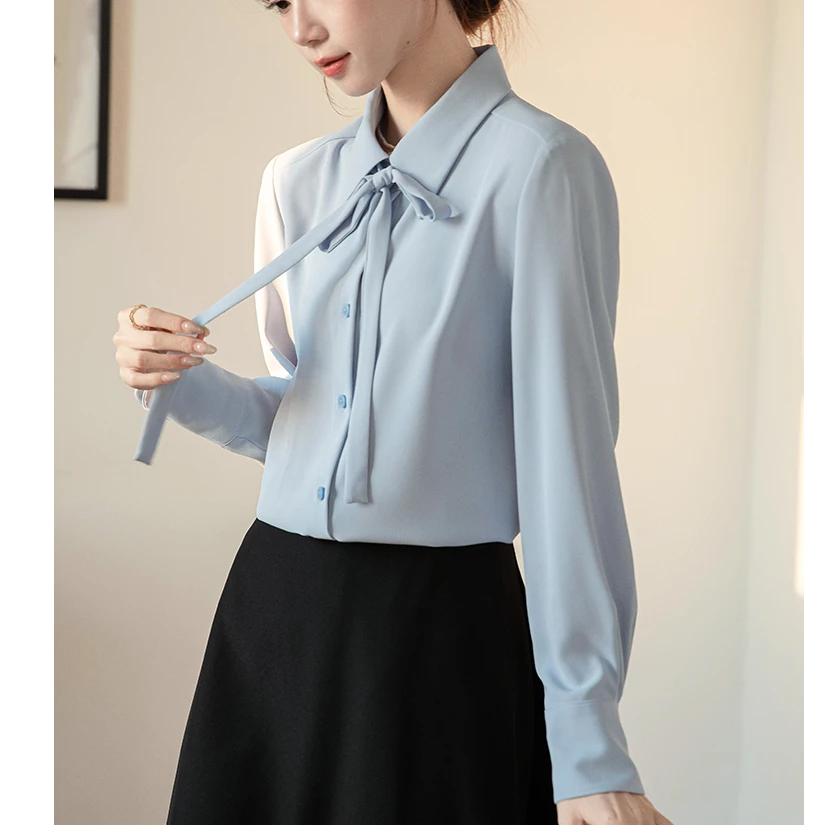 【小别致】法式蝴蝶结系带轻职风衬衫女长袖面试设计感西装百搭上衣