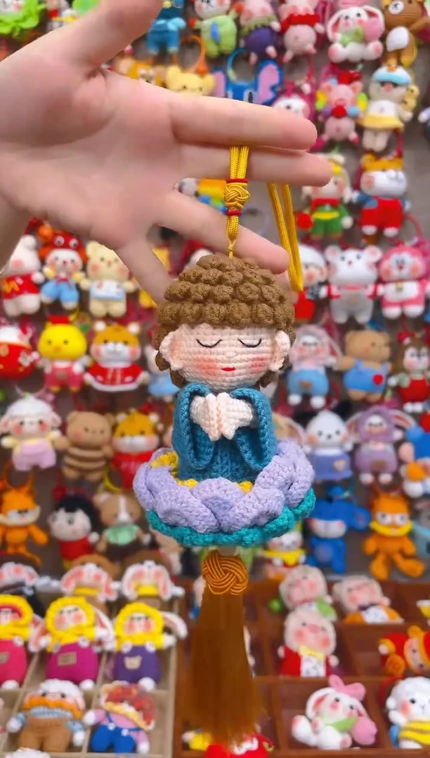 纯手工制作毛线钩织成品莲花佛