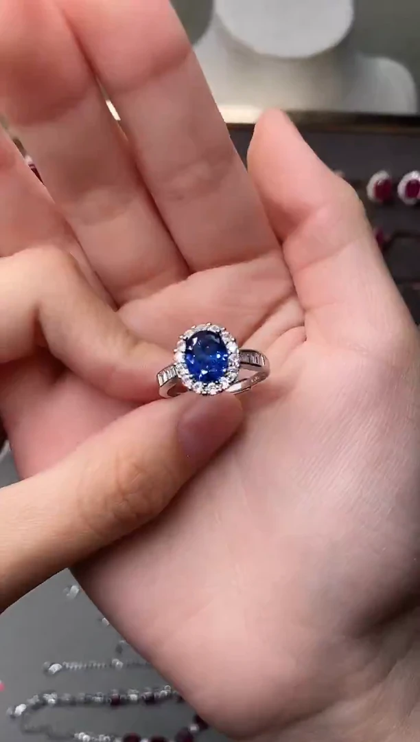 戒指蓝宝石银S925镶嵌254