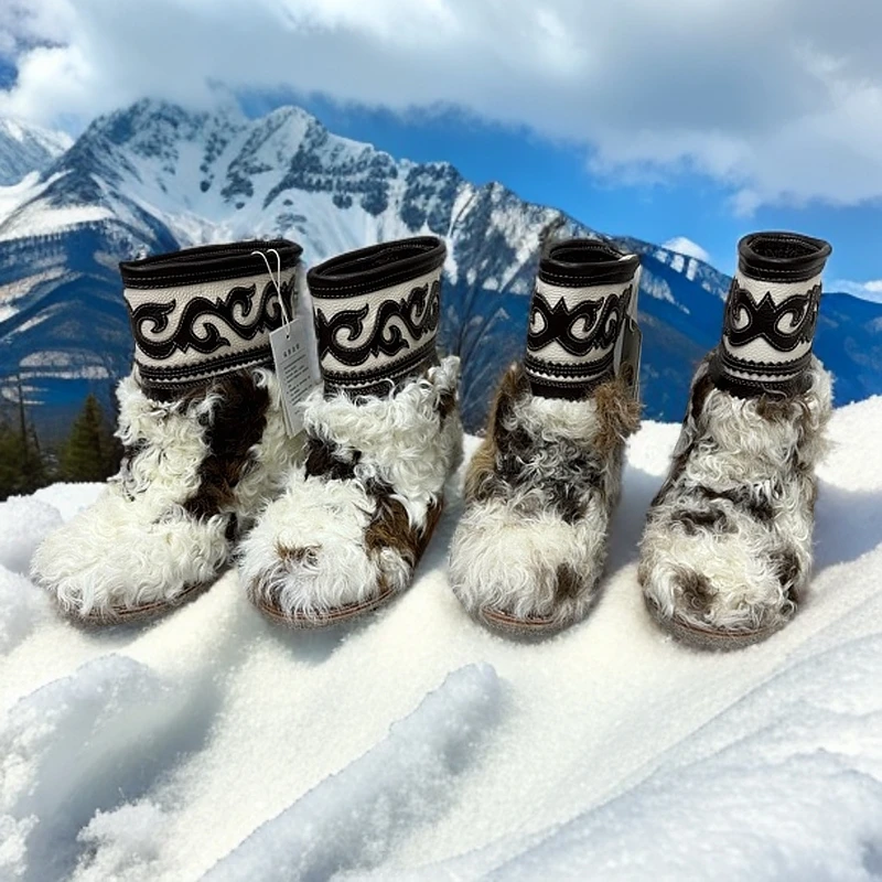 反季清仓208-70（棕白）女士冬季保暖羊羔毛雪地靴时尚滑雪短筒厚底