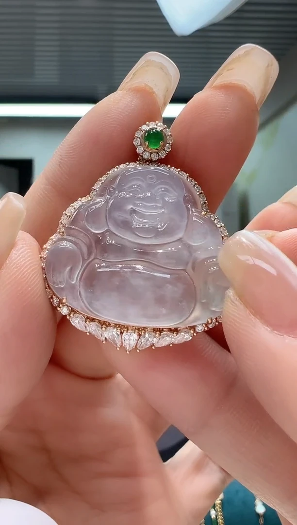 【闪购商品】翡翠吊坠(不含链)18K金镶嵌翡翠佛公吊坠