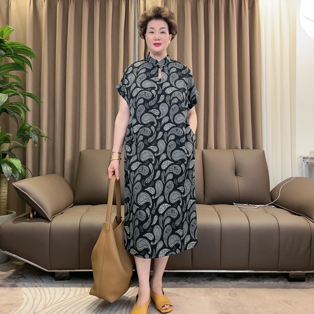 MZRY NIUJIE 新中式腰果花中长款连衣裙（衣长108-109/围118-130）