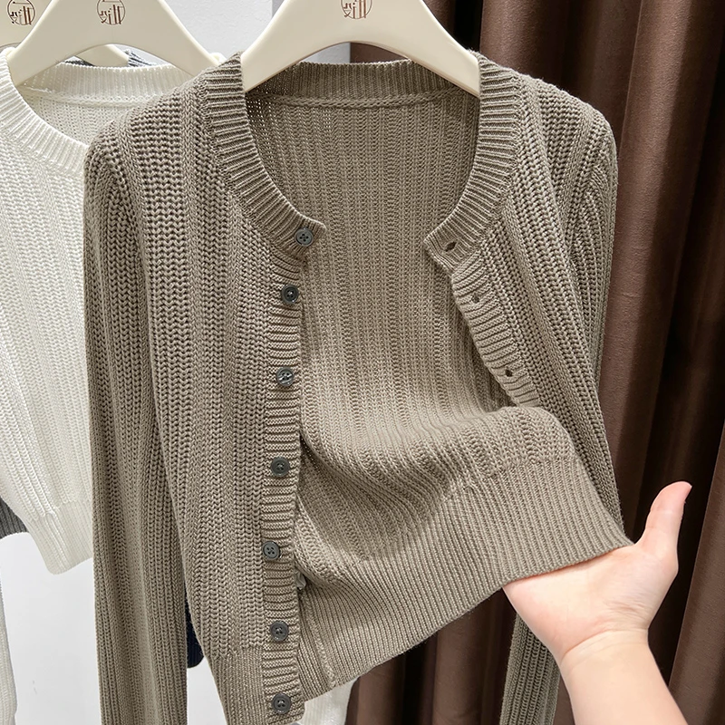 秋季新款正肩上衣开衫时尚短款气质圆领外套设计感休闲百搭针织衫