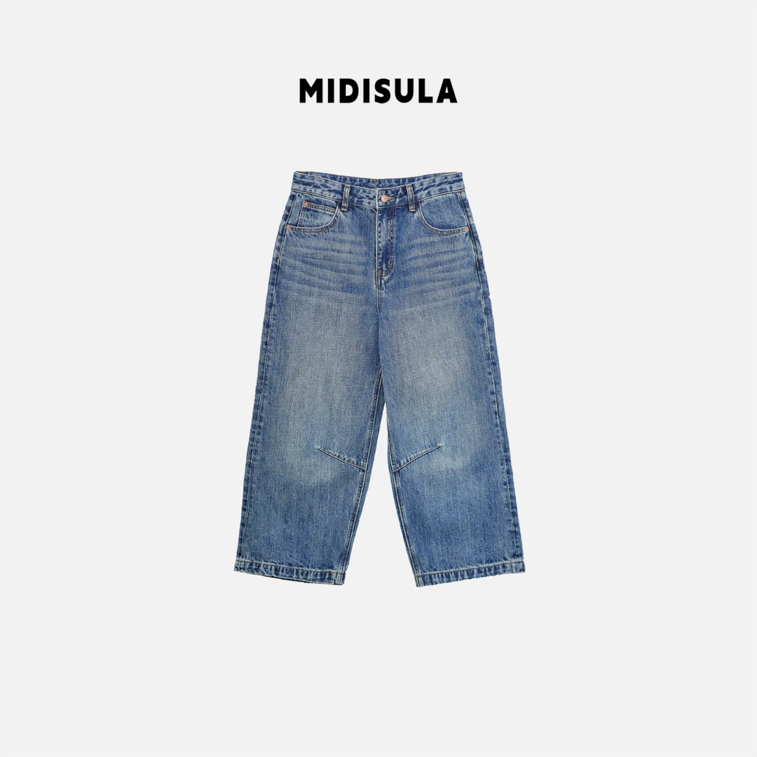 MDSL·新款欧货设计师复古潮流夏天九分翻盖直筒休闲牛仔裤#1482