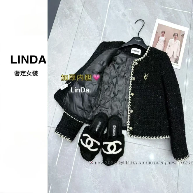 【财阀千金】加绒加厚小香风外套女冬季法式小众气质黑色上衣