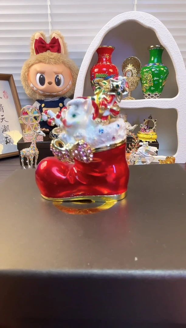 七宝烧珐琅彩首饰盒 摆件 送人送礼个人收藏  圣诞靴子