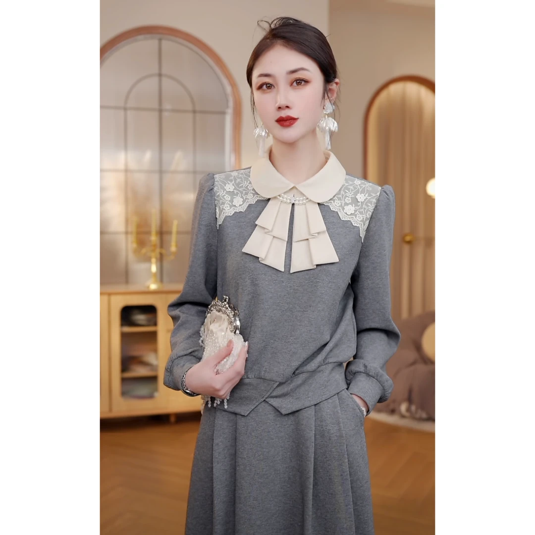 【CICI&GERTCOREL】时光手杖 法式蕾丝领结时尚卫衣套装HX251Z1004