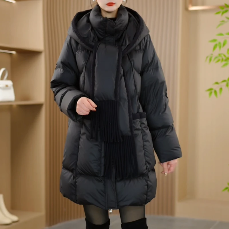 24732冬季新款优雅时尚百搭气质显瘦减龄休闲白鸭绒羽绒服