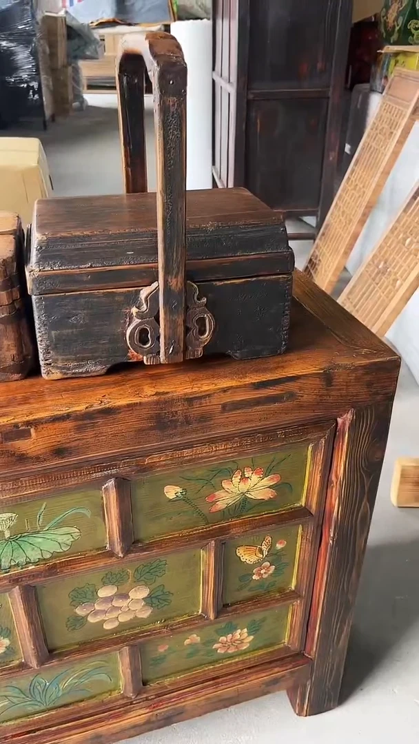 老物件提梁食盒实木材质