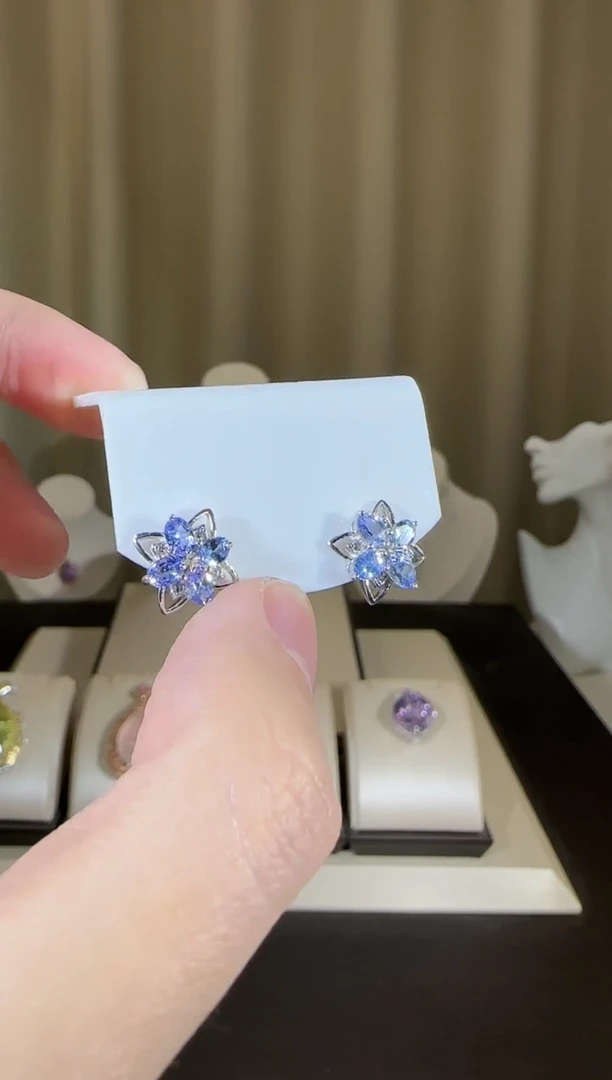 【闪购商品】坦桑石耳钉银S925镶嵌时尚