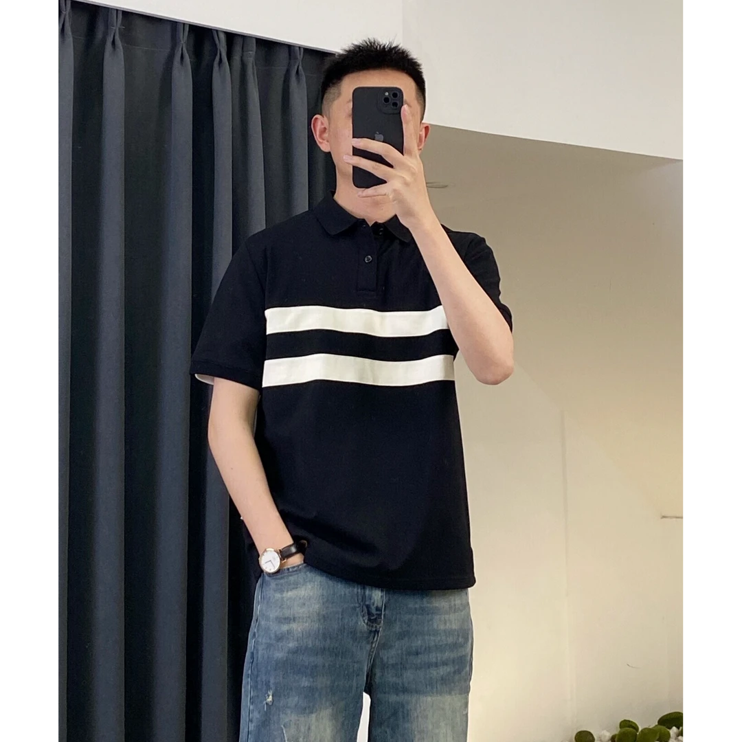 2025年新款高级感拼色polo衫男短袖T恤男士潮流百搭翻领夏季上衣