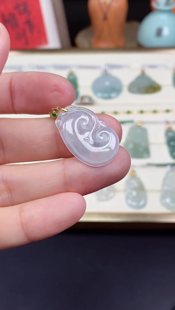 吊坠(不含链)18K金镶嵌翡翠如意18K金扣镶嵌@@CMT5950