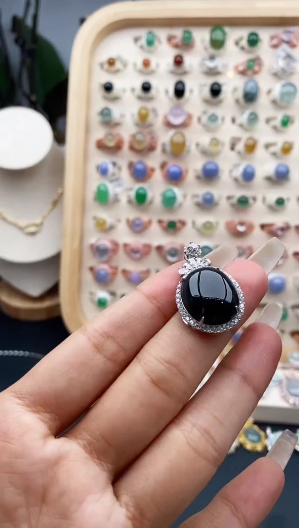 【闪购商品】翡翠颈饰银S925镶嵌缅甸天然A货翡翠222  5+10