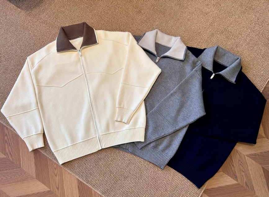 YG/3199秋季针织开衫男士撞色翻领男友风时尚休闲开衫毛衣外套