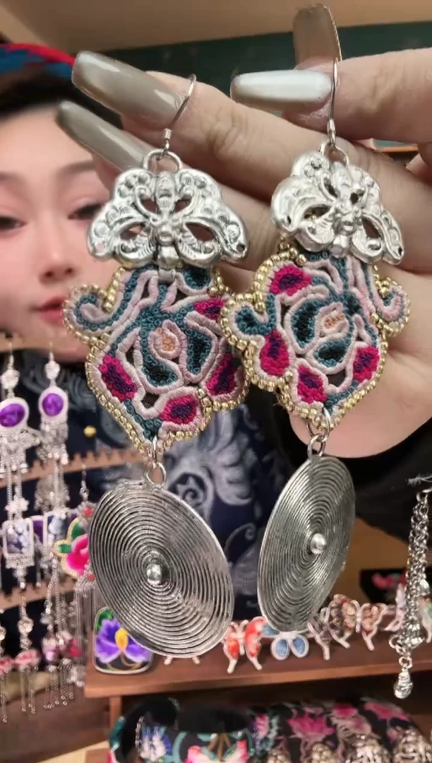 刺绣纯手工民族风刺绣耳环