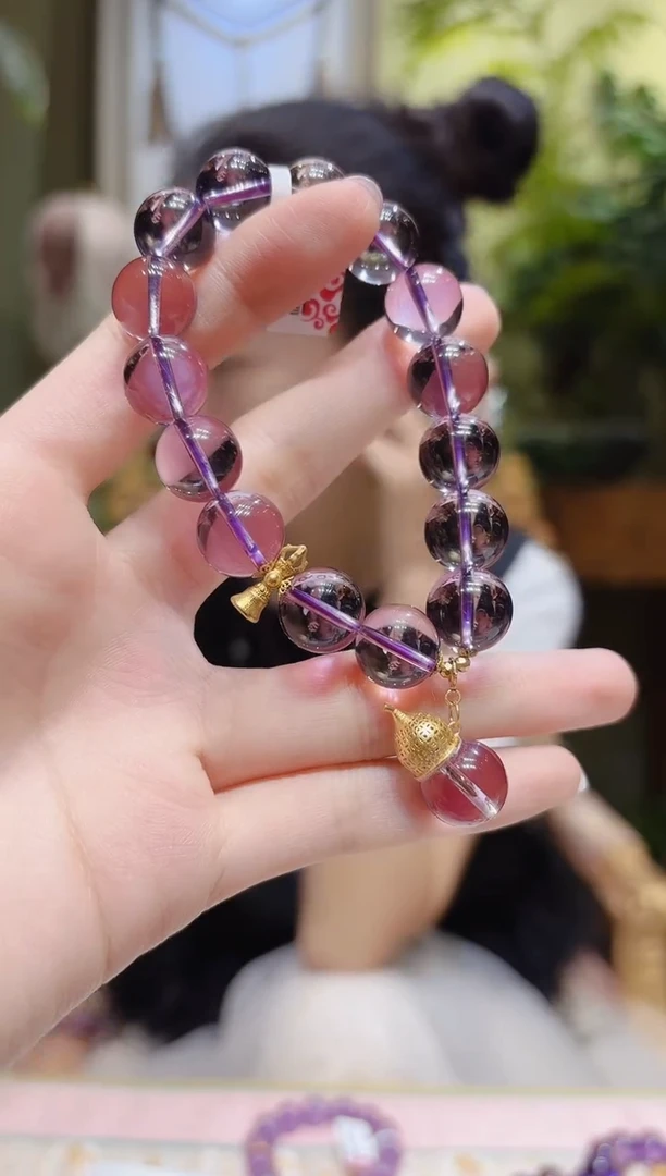 【闪购商品】水晶手串18K金镶嵌单珠葫芦造型紫水晶手串