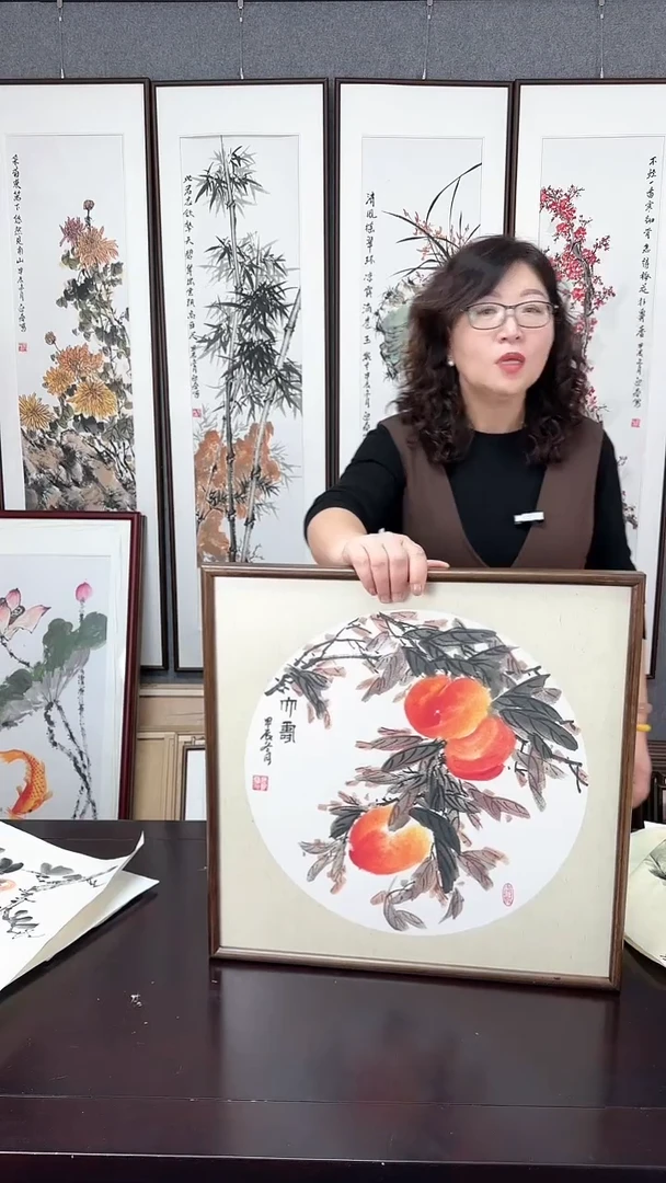 【闪购商品】国画桃子实木装裱