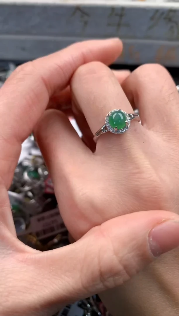 银S925镶嵌戒指翡翠7                         1
