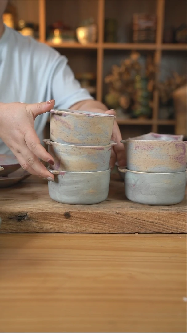 蓝色的双耳早餐碗1个