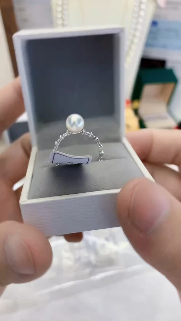 银S925镶嵌海水珍珠商品银色蕾丝戒指