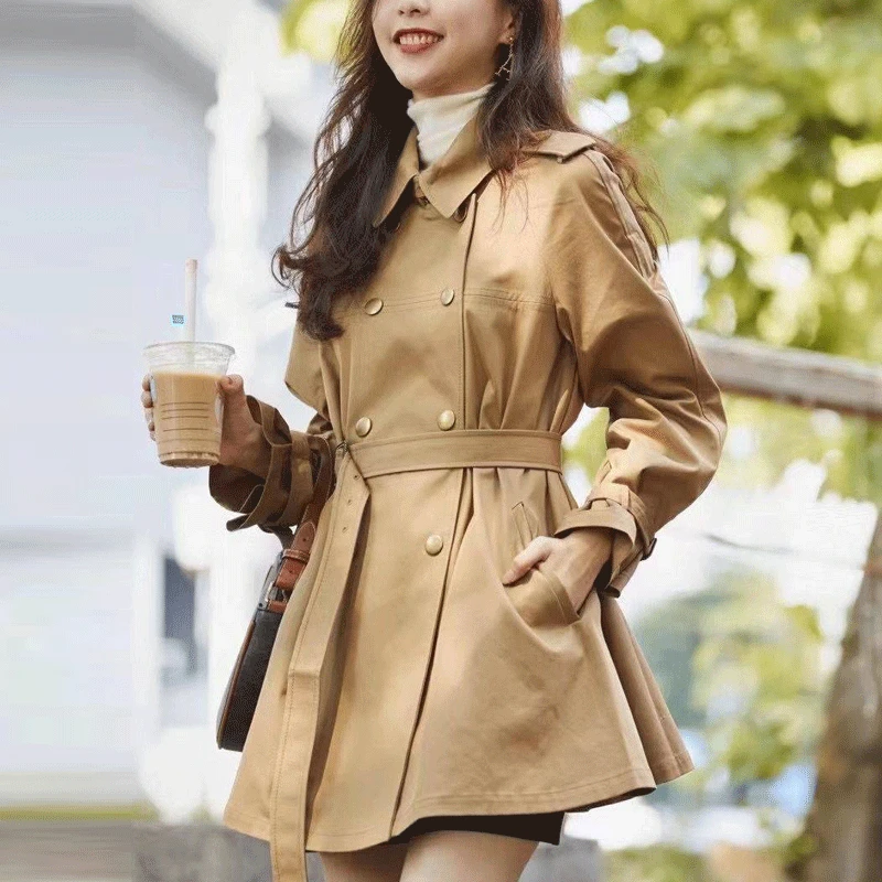 哥弟阿玛施正品轻职风显瘦时尚风衣薄款长袖翻领洋气系带法式外套