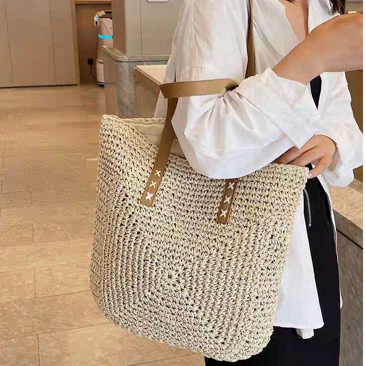 新款夏季法式欧式海边包包大容量托特包单肩草编包百搭文艺范