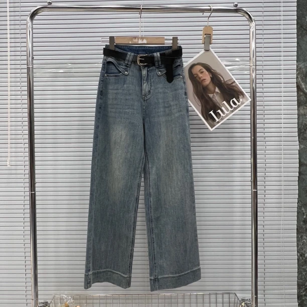 18863#春季新款显瘦水洗浅色直筒法棍时尚九分牛仔裤