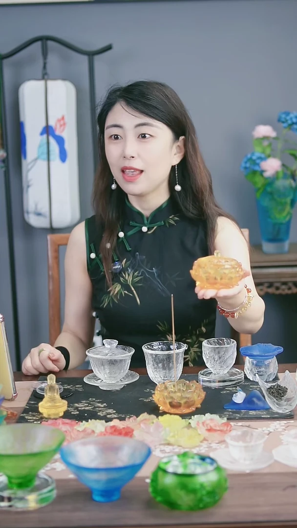 琉璃手工艺品黄色芍药香炉