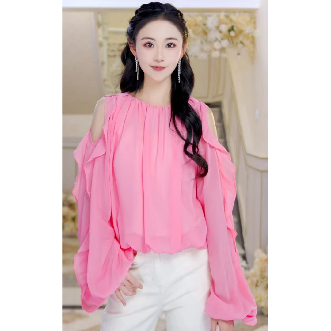 【北栀】时尚百搭露肩衬衫814073