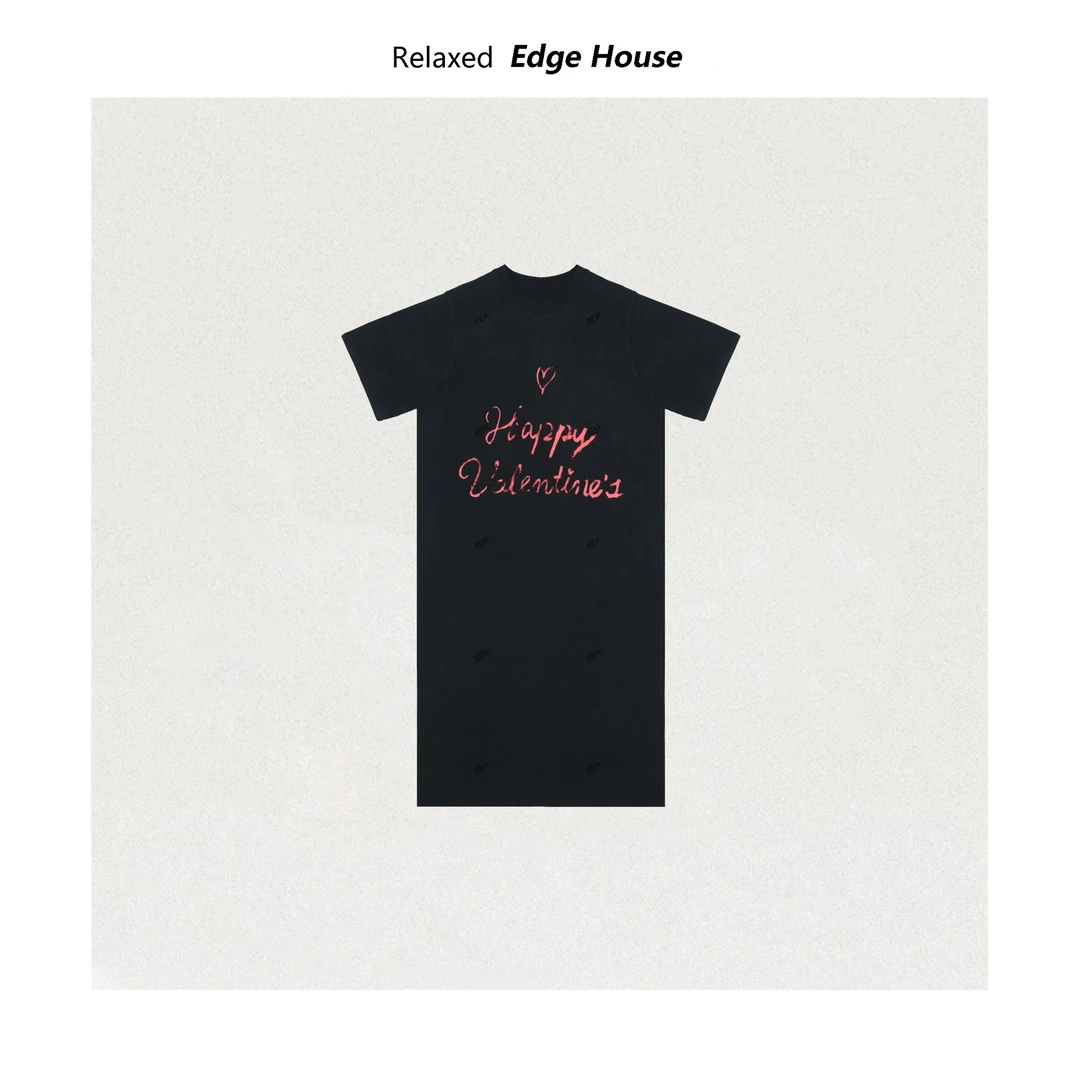 【呵呵家】爱心巴黎  限定涂鸦高街双面字母印花圆领中长款连衣裙