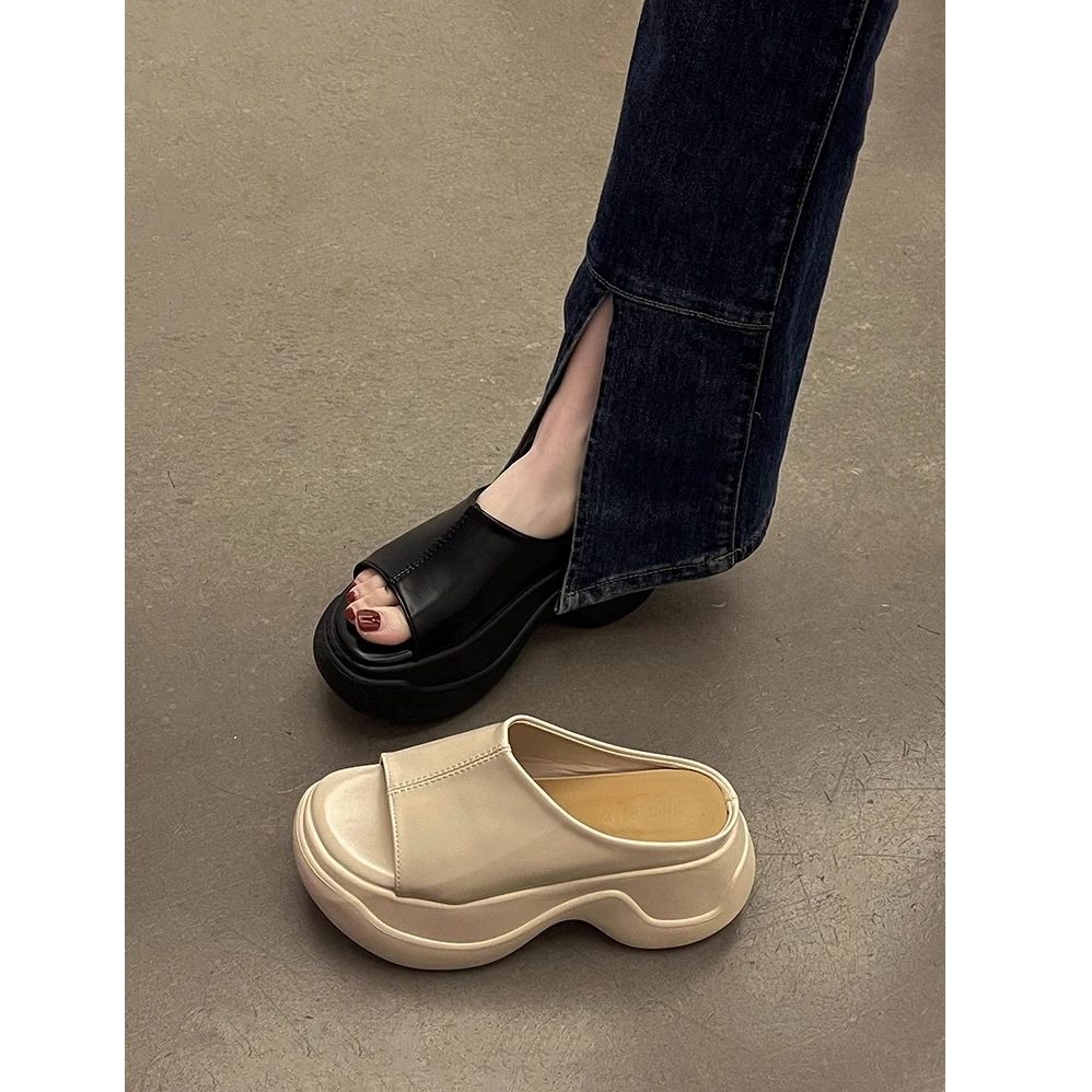 自留版~7CM松糕厚底凉拖鞋女夏季新款外穿休闲懒人增高一字拖