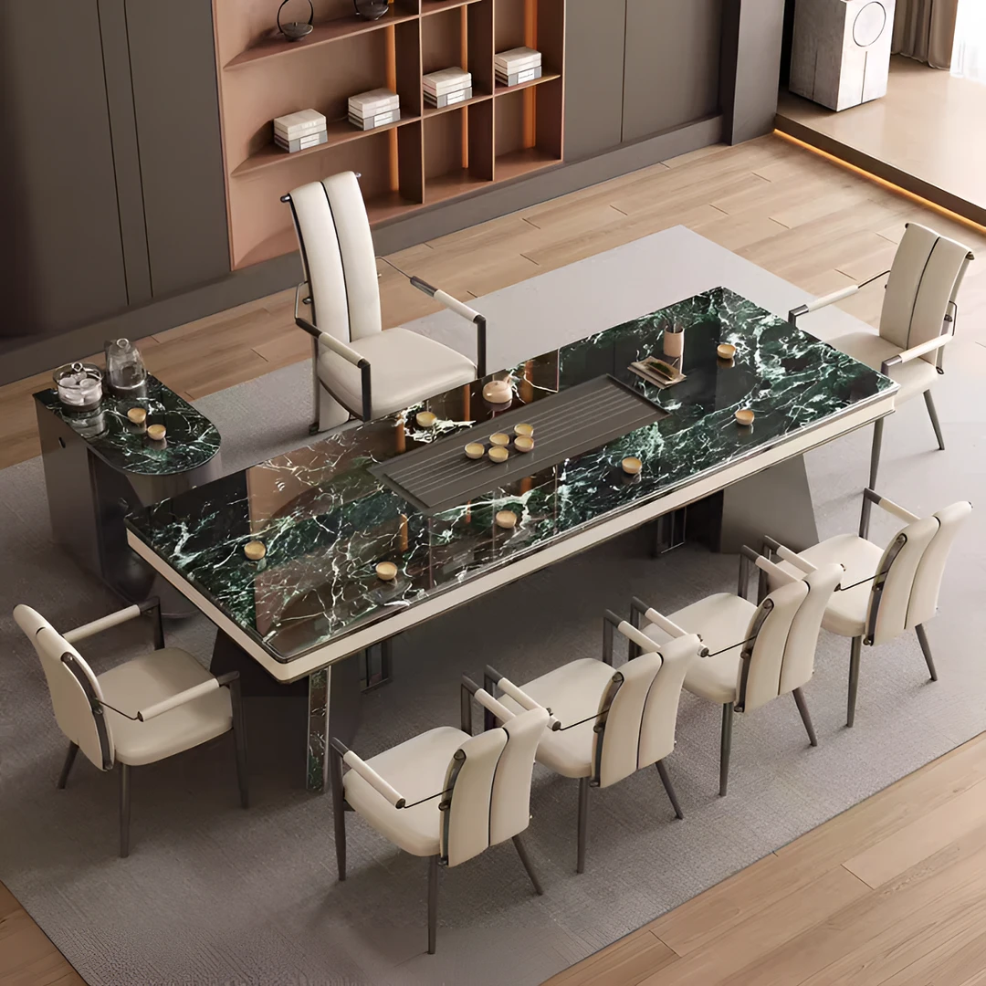 意式轻奢超晶石茶桌椅组合2026年新款大理石办公别墅高端岩板茶台
