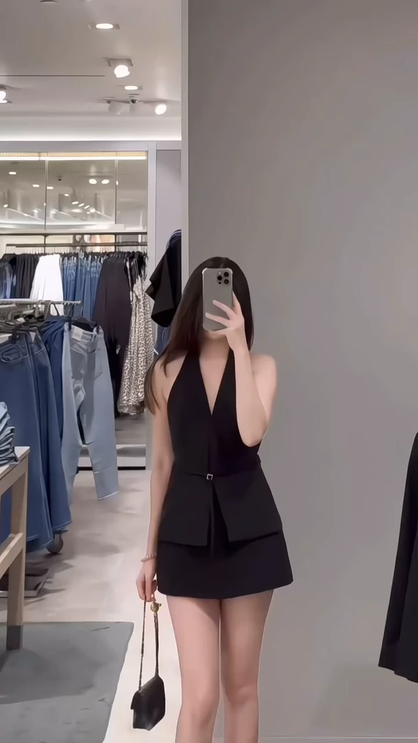 2025夏季新款高级感法式V领收腰露背挂脖马甲背心配高腰半身裙裤