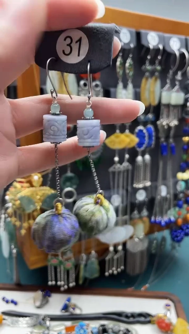 翡翠银S925镶嵌耳饰?****࿐饰品