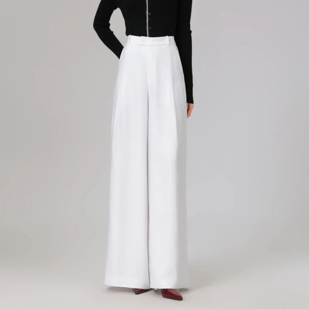 AMASS/阿玛施早春新款气质直筒裤百搭时尚阔版宽腿休闲裤-5100600