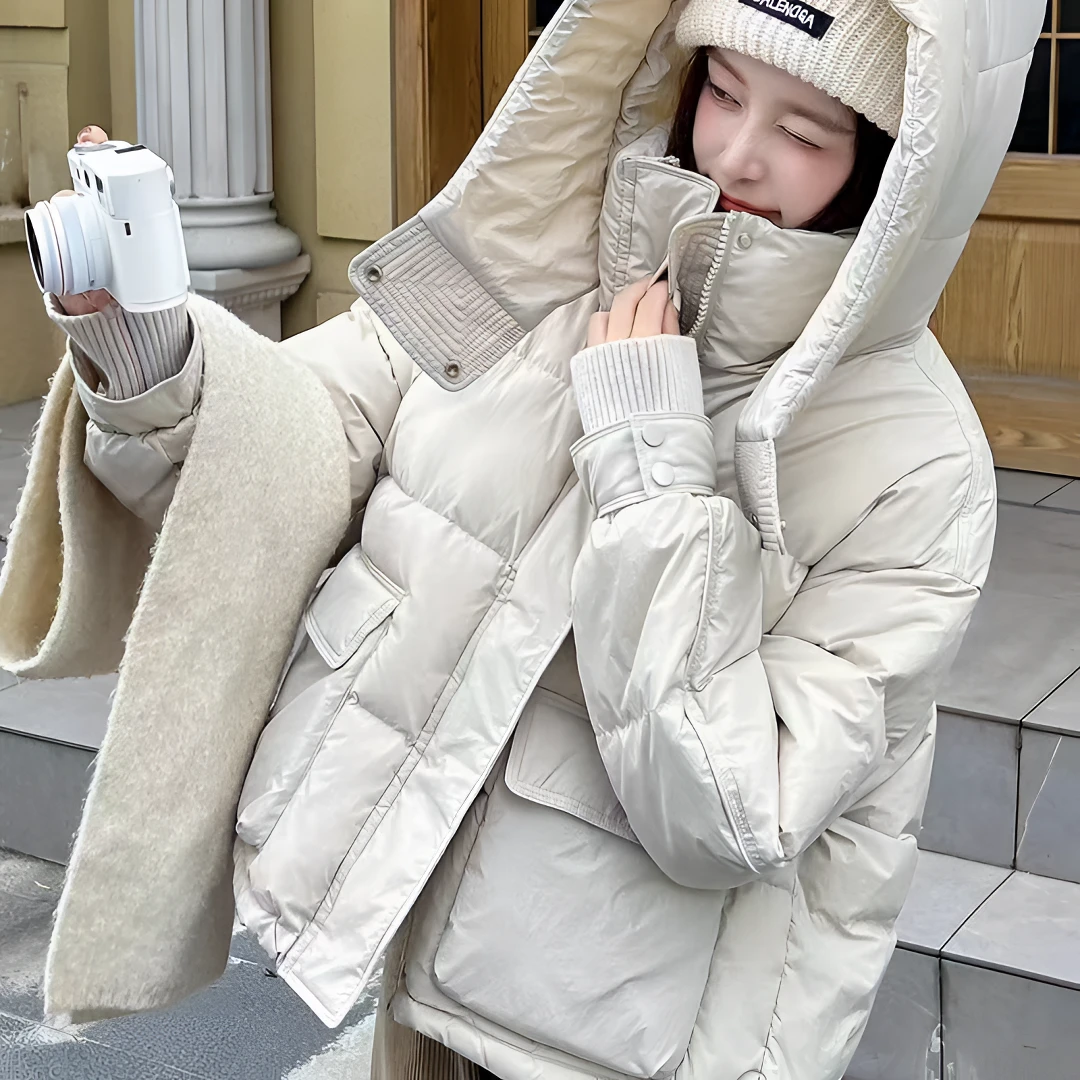 2反季设计中长短款时尚女连帽羽绒服冬季加厚百搭休闲简约女款