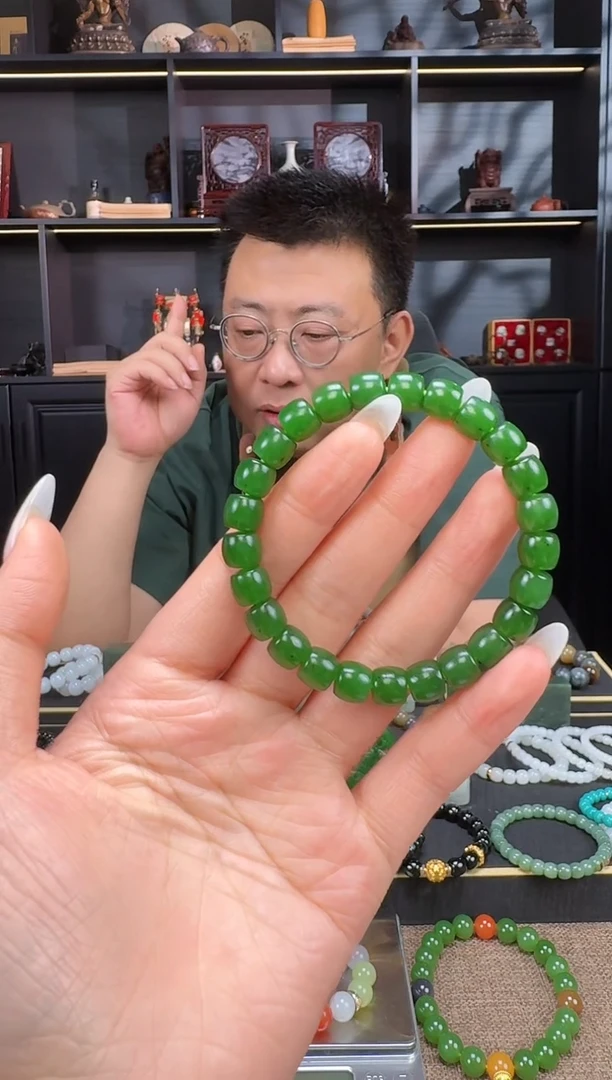 和田玉未镶嵌颈饰9mm碧玉极致手串