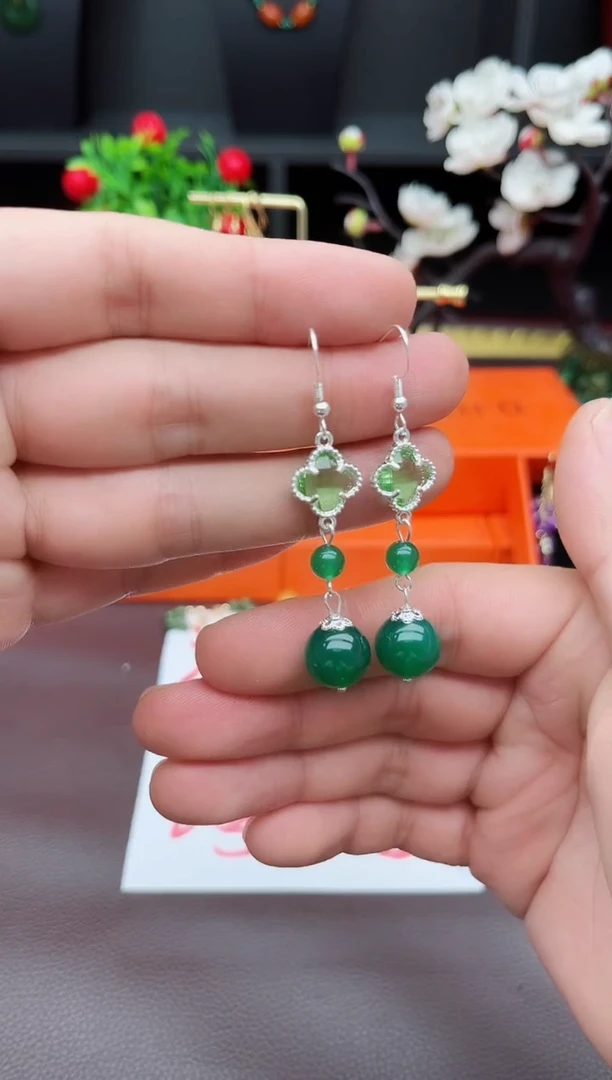 玛瑙/玉髓耳饰银S925镶嵌705000