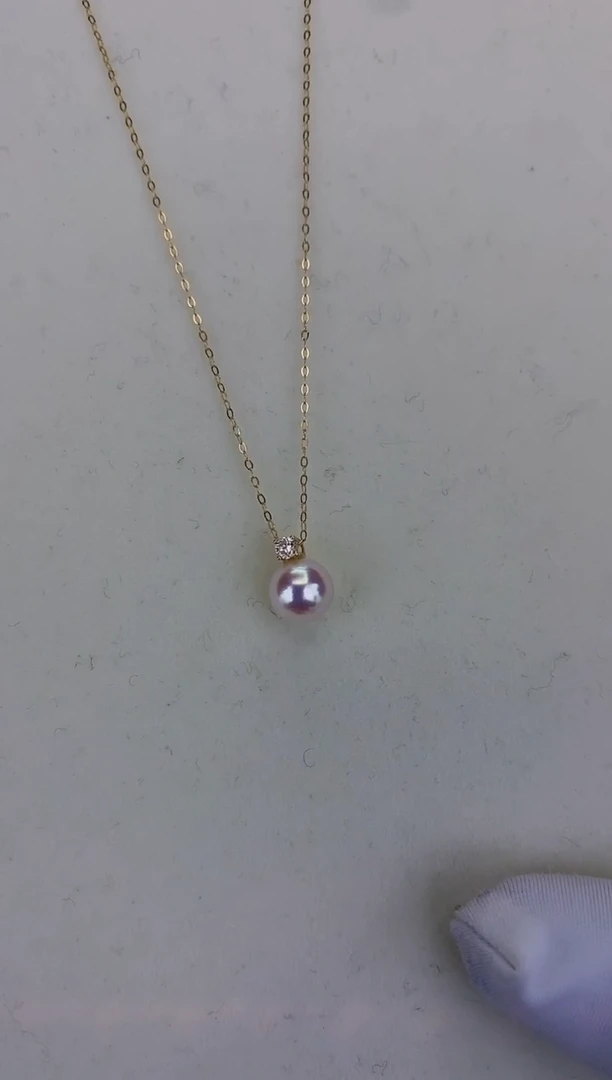 18K金镶嵌DA海水珍珠 GD017 7.5-8 钻石王妃吊坠