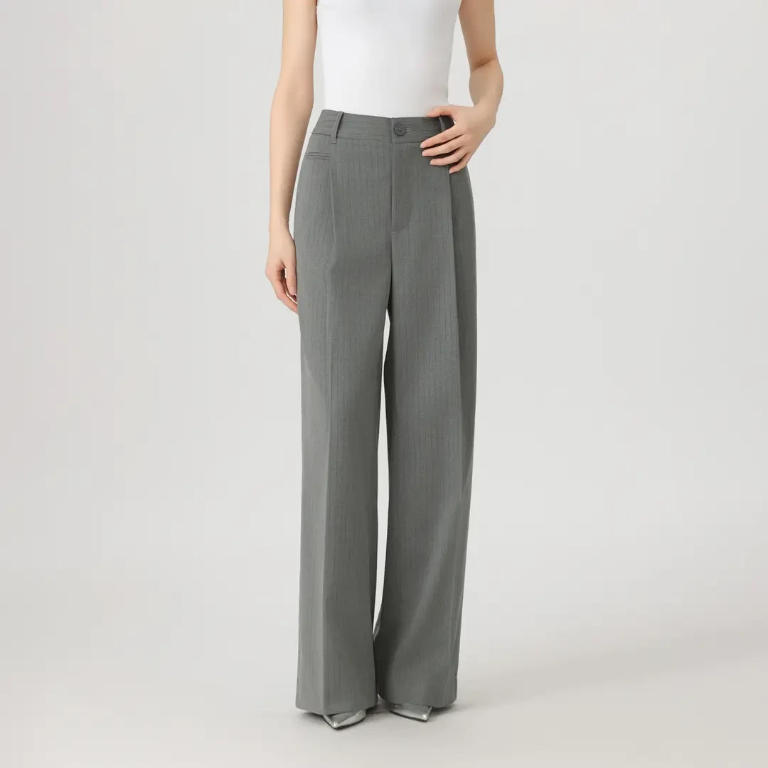 AMASS/阿玛施夏季百搭直筒裤老钱风经典宽松高腰西裤女士5100649