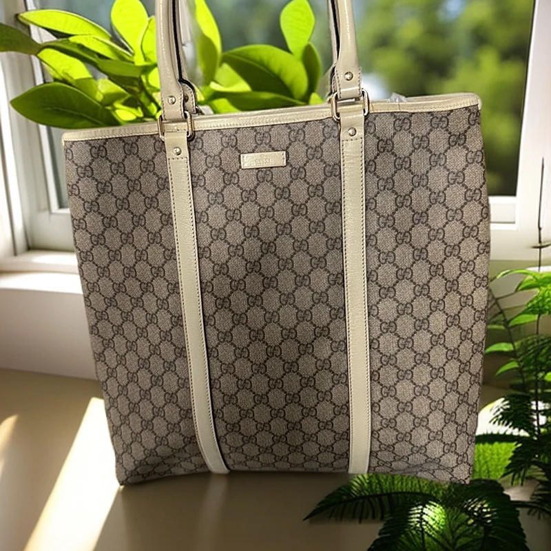 95新 GUCCI/古驰 老花乌木色托特手提腋下包G25100357