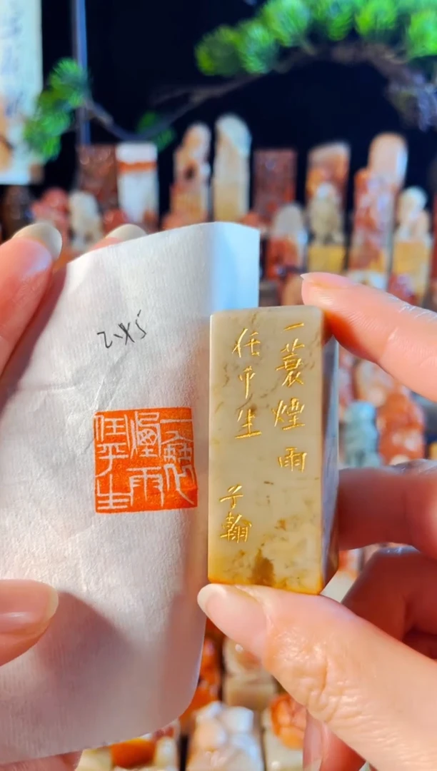 巴林石印石手工篆刻《一蓑烟雨任平生》