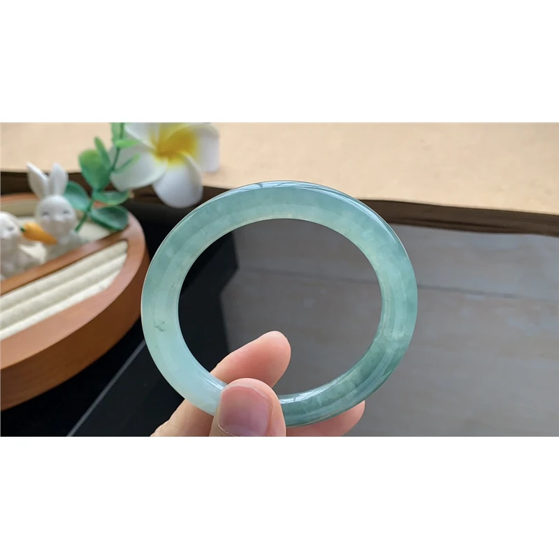 11.28批11194号51.3-9-8.6！圆条深邃幽静的冰油绿果冻翡翠手镯