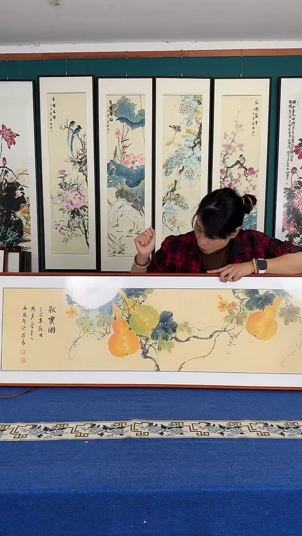 国画福禄图实木装裱45*163