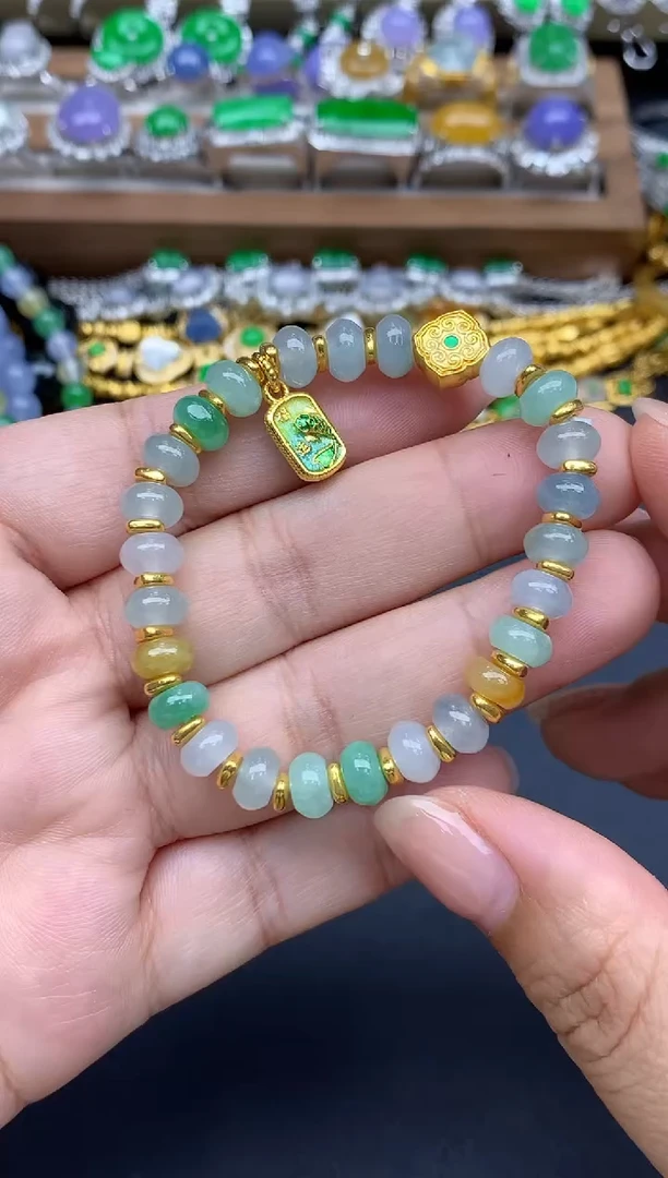 足金镶嵌手链翡翠207-春日珠宝