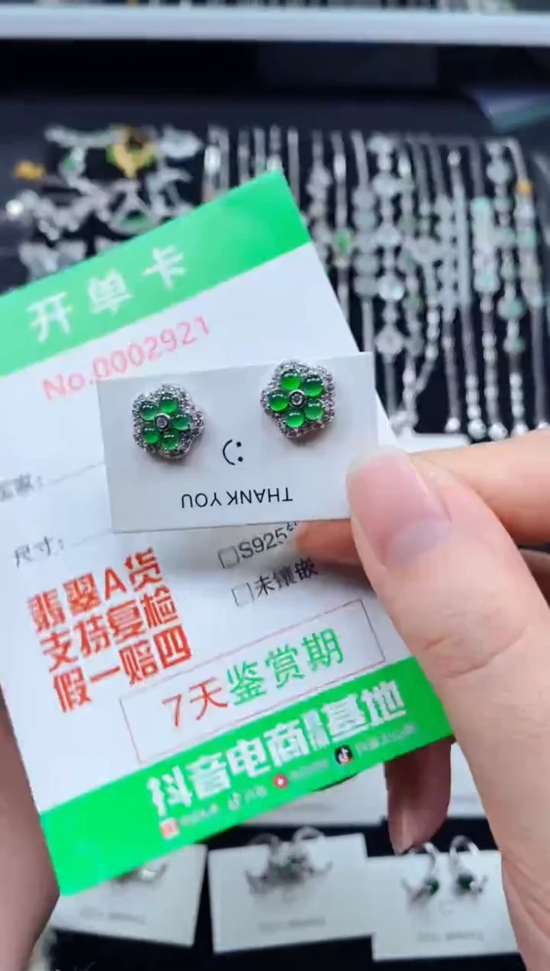 【闪购商品】翡翠耳饰银S925镶嵌2821